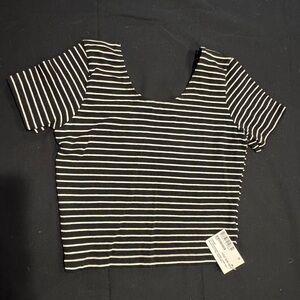 American Apparel Cotton Spandex Jersey Crop Top- Black & White Striped NWT
